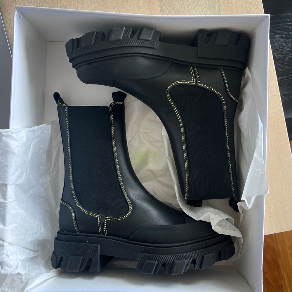 Ganni Black Chunky Sole Boots